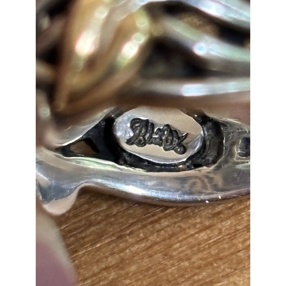 Barbara Bixby 18K Gold & Sterling Silver Blue Topaz Vine Leaf Ring Size 7 - Picture 5 of 15
